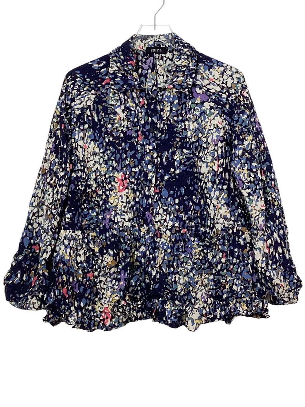 Comfy USA Crinkle Button Front Blouse Textured Floral Shirt XS Made in USA